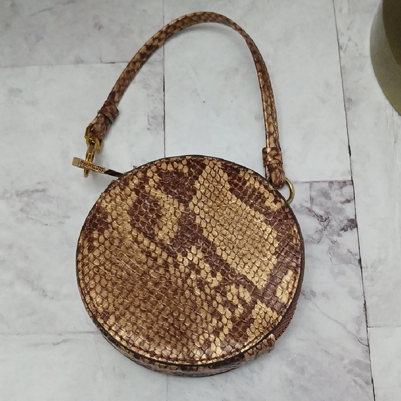 Rachel Zoe Handbags - Rachel Zoe Brown Snake-Print Round Wristlet